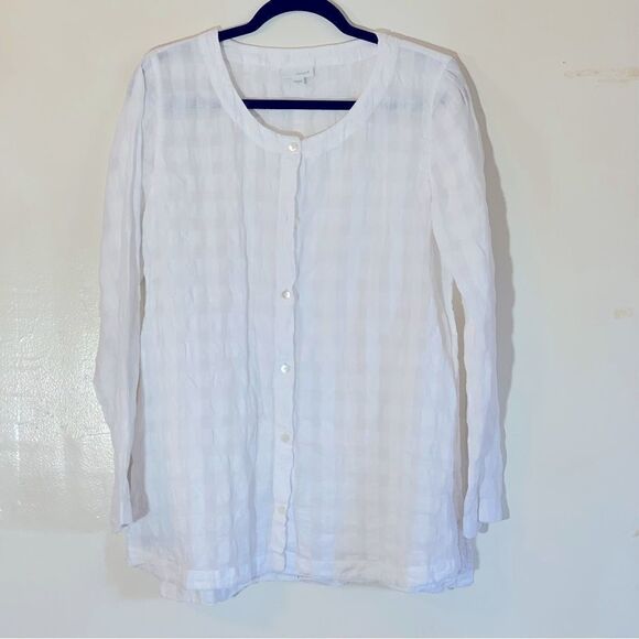 Pure Jill White Puckered Blouse Long Sleeves Button Up Sz Small Gorgeous - Picture 8 of 8